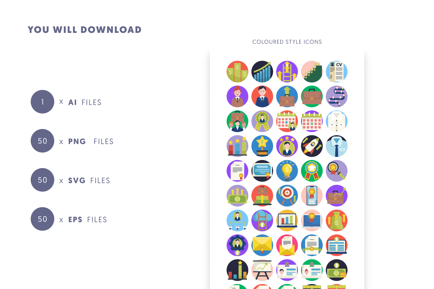50 Job Promotion Icons preview 9 – flat circle icons in PNG, SVG and EPS