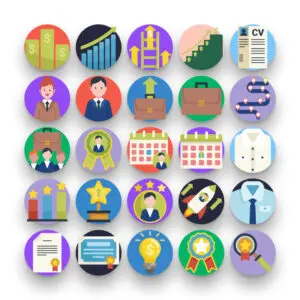 50 Job Promotion Icons – set of colorful flat circle icons