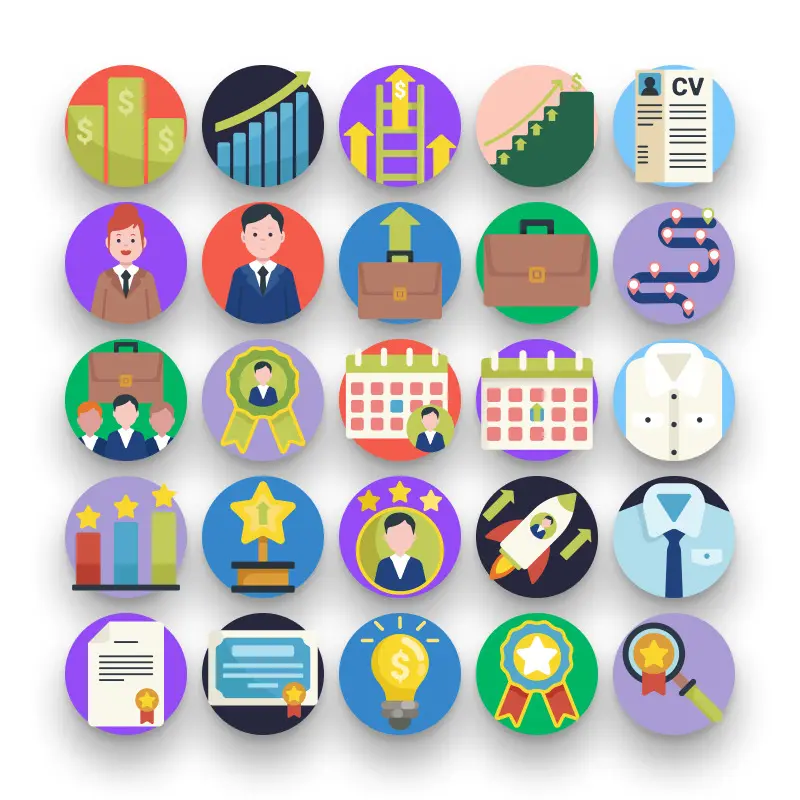 50-Job Promotion _ Shop-2 50 Job Promotion Icons – set of colorful flat circle icons