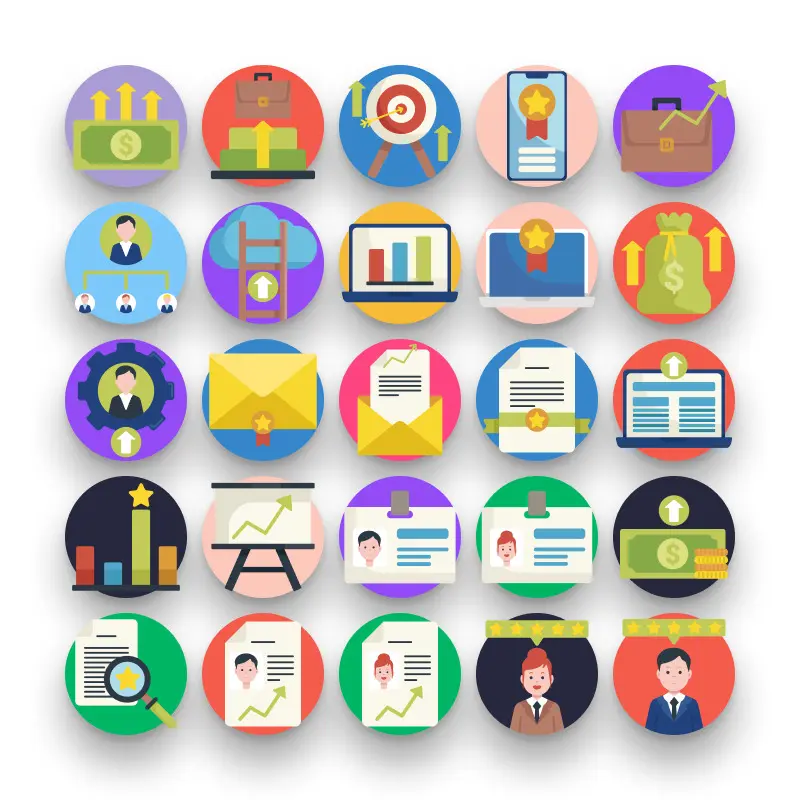 50 Job Promotion Icons – set of colorful flat circle icons