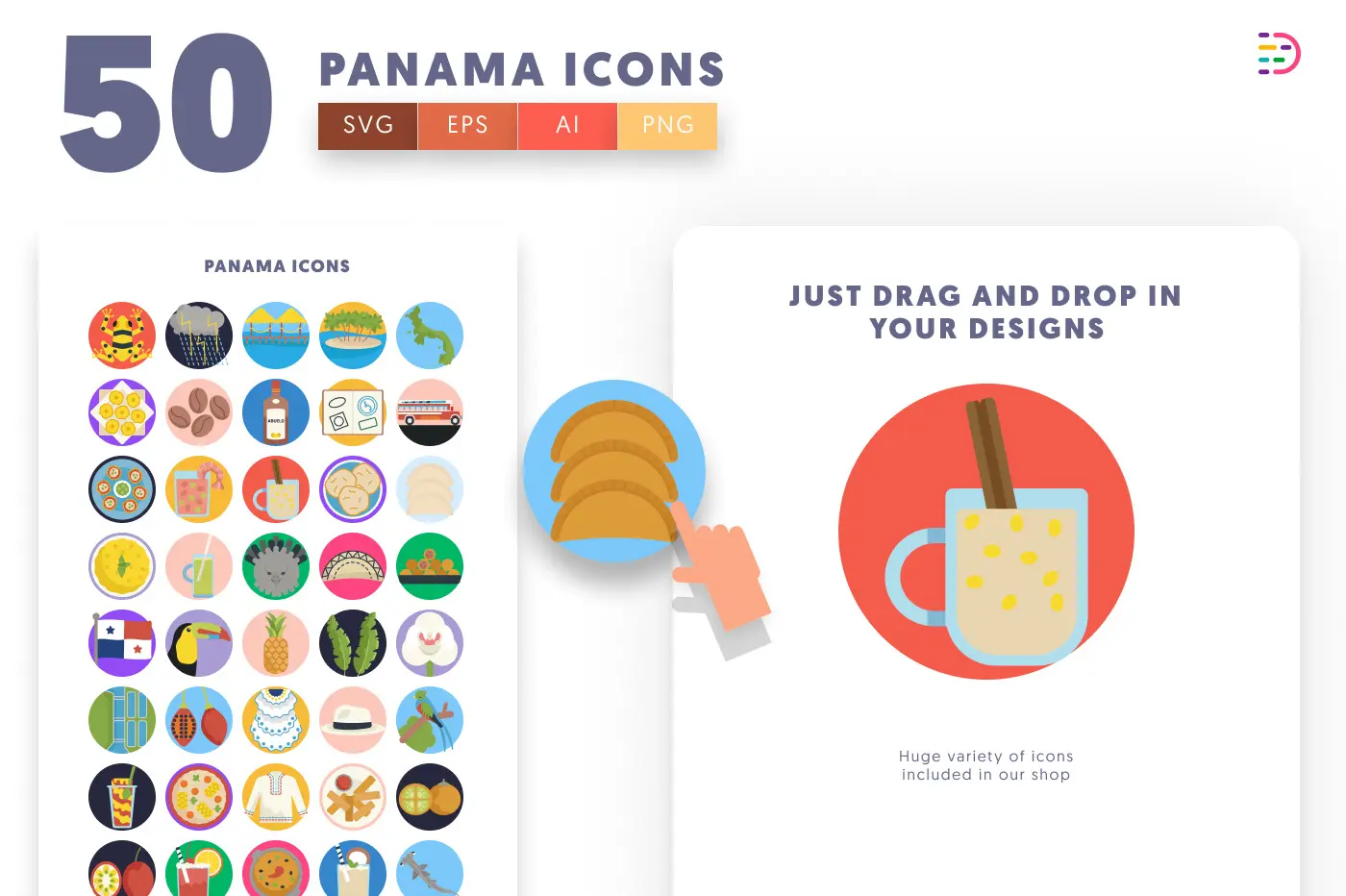 50 Panama Icons preview 1 – flat circle icons in PNG, SVG and EPS