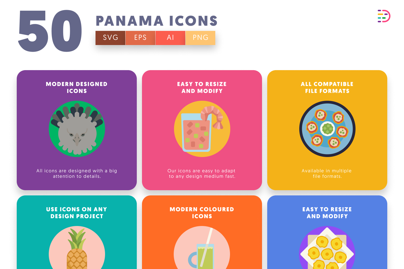 50 Panama Icons preview 5 – flat circle icons in PNG, SVG and EPS