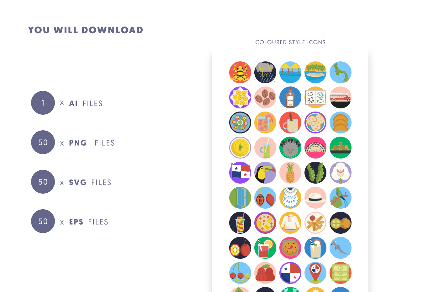 50 Panama Icons preview 9 – flat circle icons in PNG, SVG and EPS