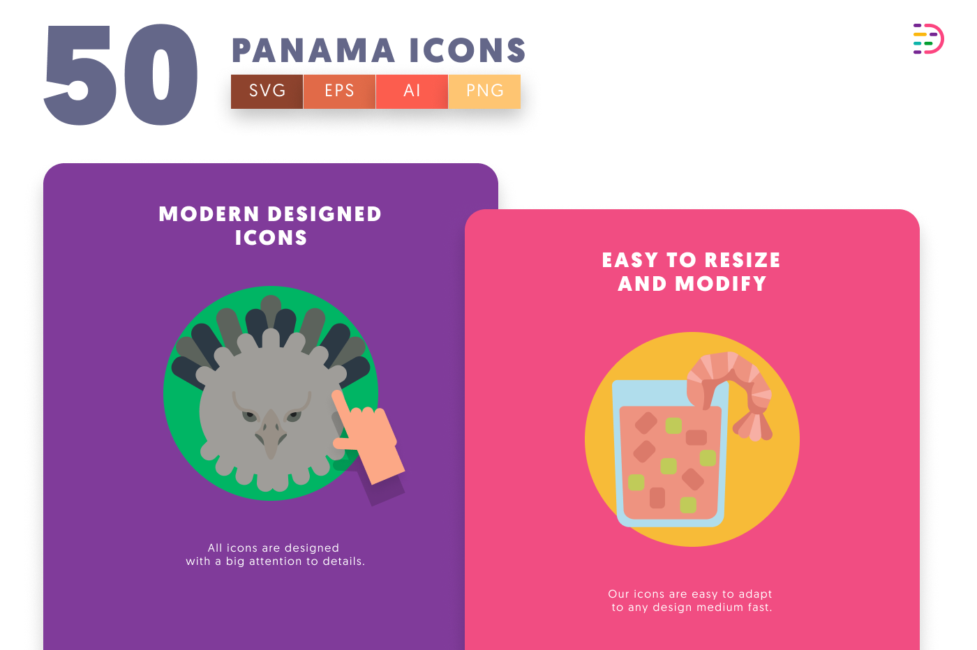 50 Panama Icons cover – flat circle icons in PNG, SVG and EPS
