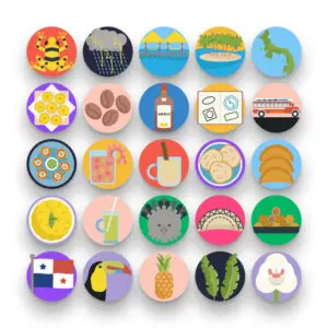 50 Panama Icons – set of colorful flat circle icons