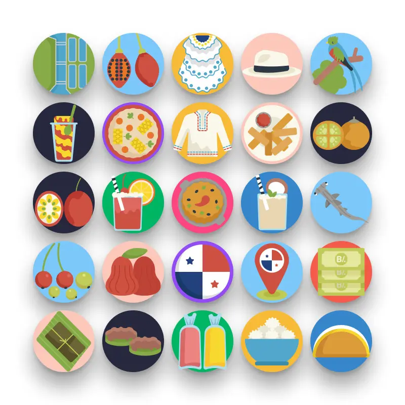 50 Panama Icons – set of colorful flat circle icons