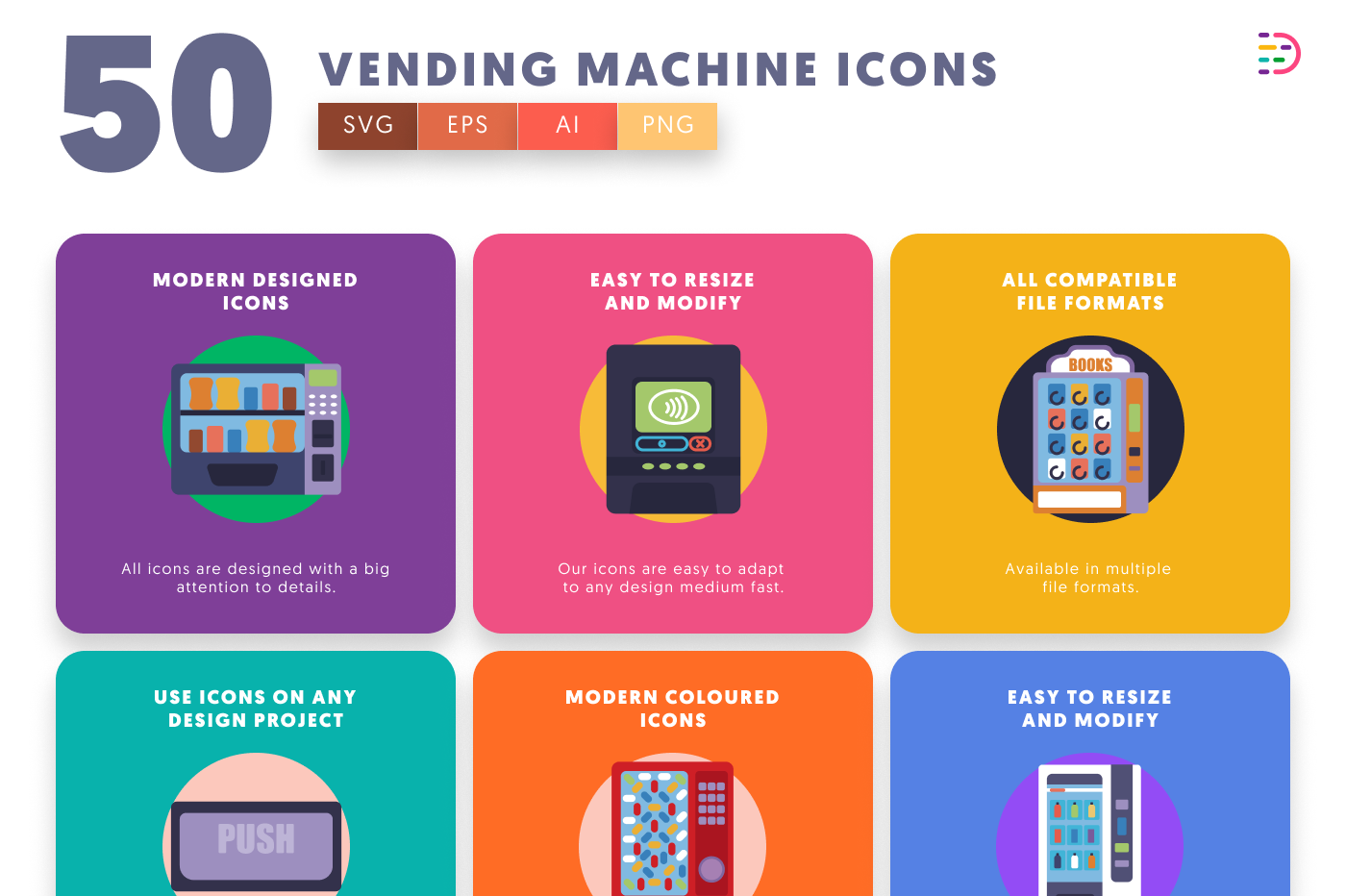 50 Vending Machine Icons preview 5 – flat circle icons in PNG, SVG and EPS