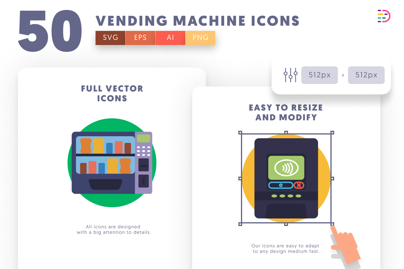 50 Vending Machine Icons preview 6 – flat circle icons in PNG, SVG and EPS