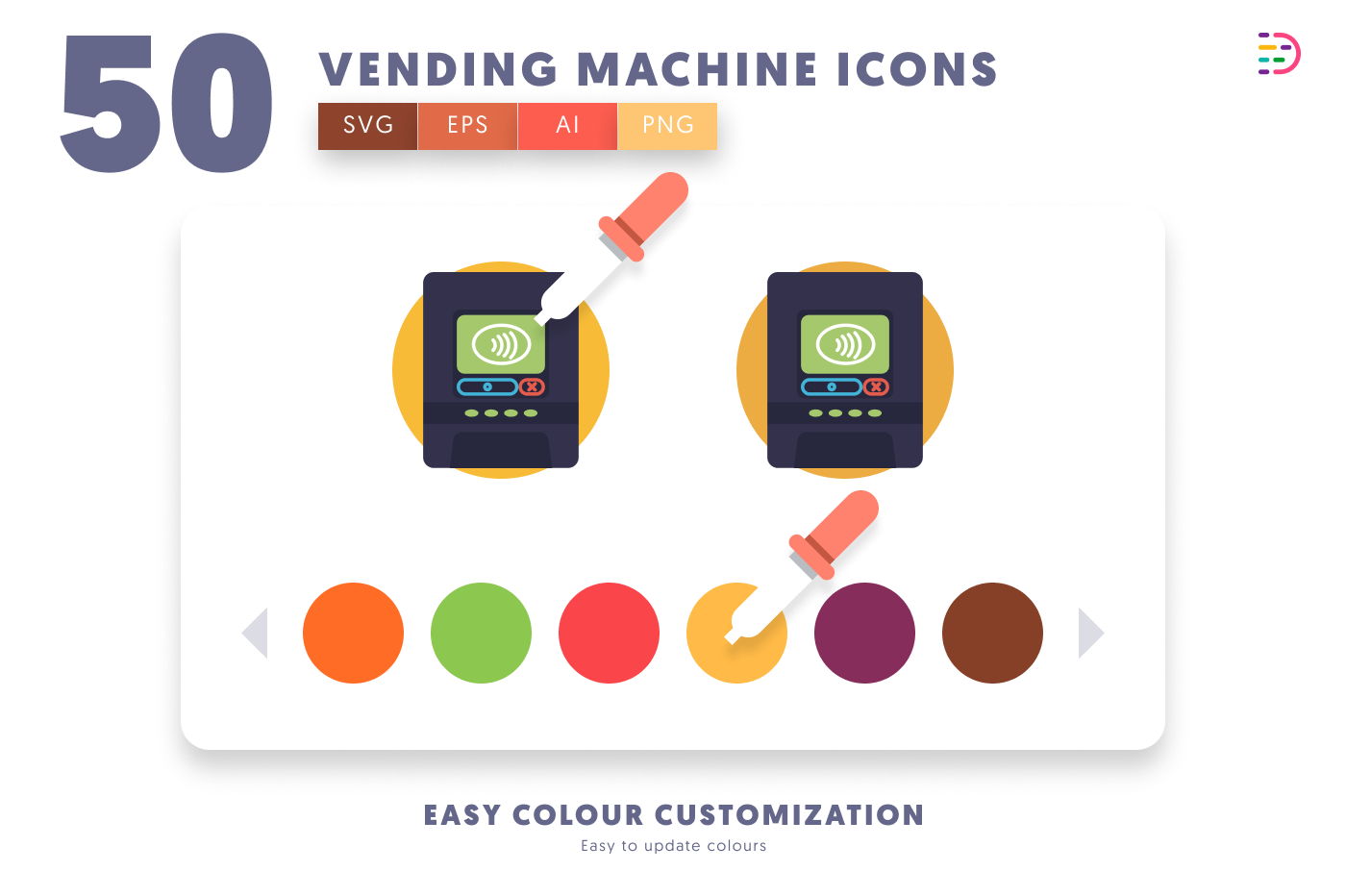 50 Vending Machine Icons preview 7 – flat circle icons in PNG, SVG and EPS