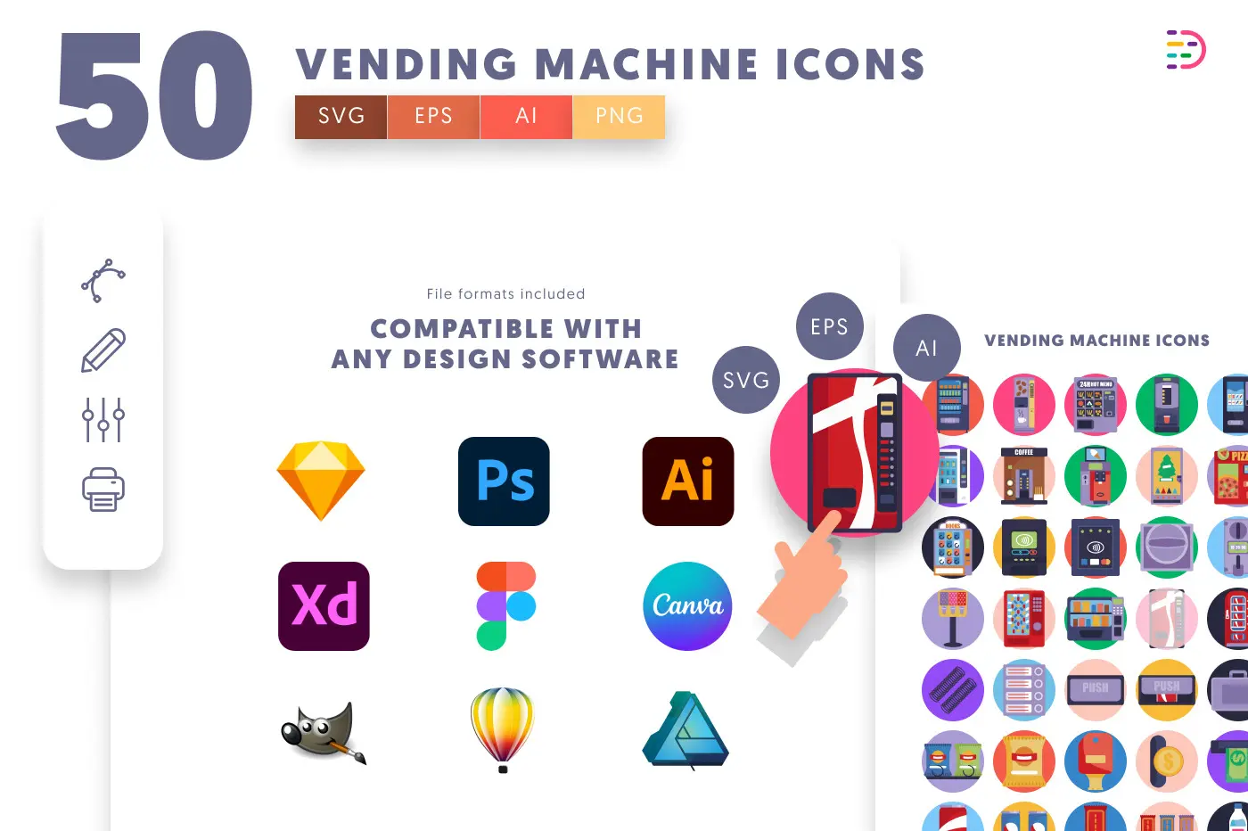 50 Vending Machine Icons preview 8 – flat circle icons in PNG, SVG and EPS