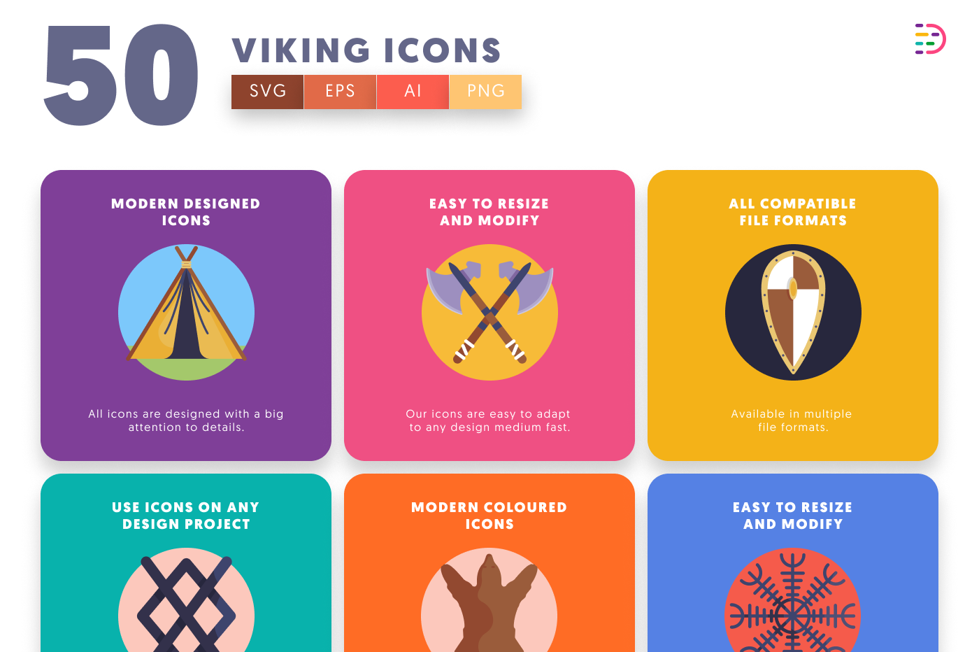 50 Viking Icons preview 5 – flat circle icons in PNG, SVG and EPS