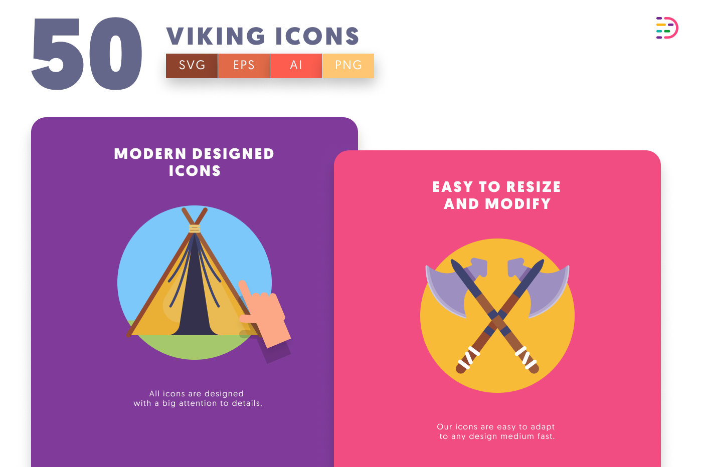 50 Viking Icons cover – flat circle icons in PNG, SVG and EPS