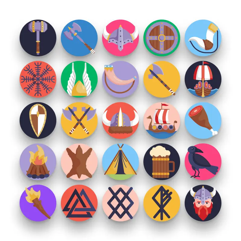 50-Viking _ Shop-2 50 Viking Icons – set of colorful flat circle icons