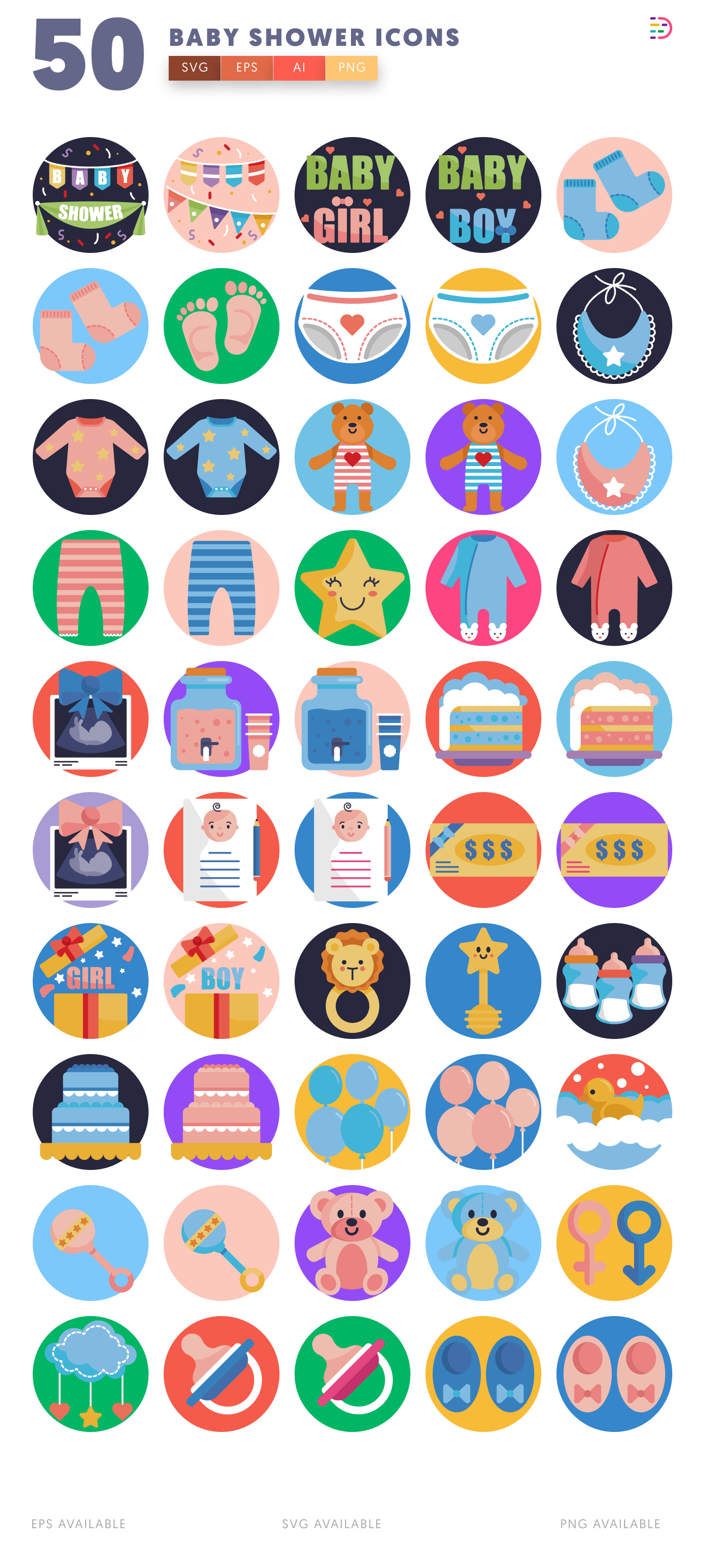 50 Baby Shower Icons – all icons in the set