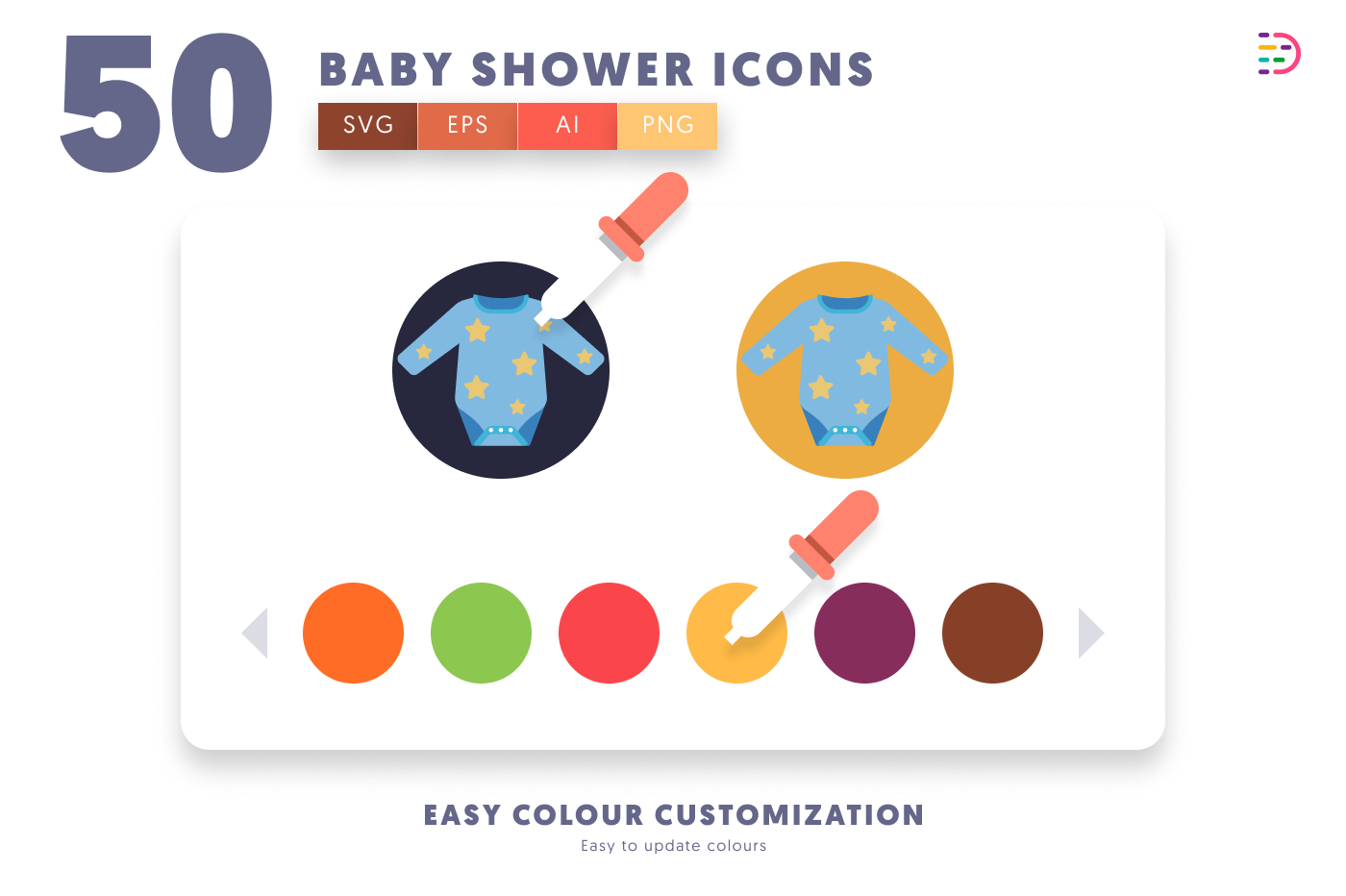 50 Baby Shower Icons preview 7 – flat circle icons in PNG, SVG and EPS