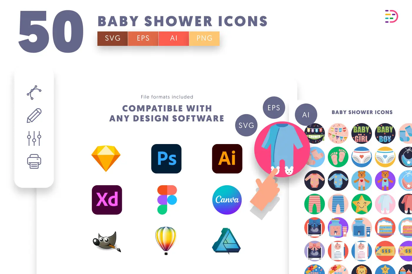 50 Baby Shower Icons preview 8 – flat circle icons in PNG, SVG and EPS