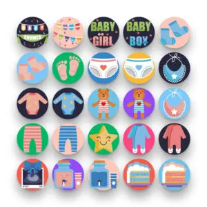 50 Baby Shower Icons – set of colorful flat circle icons