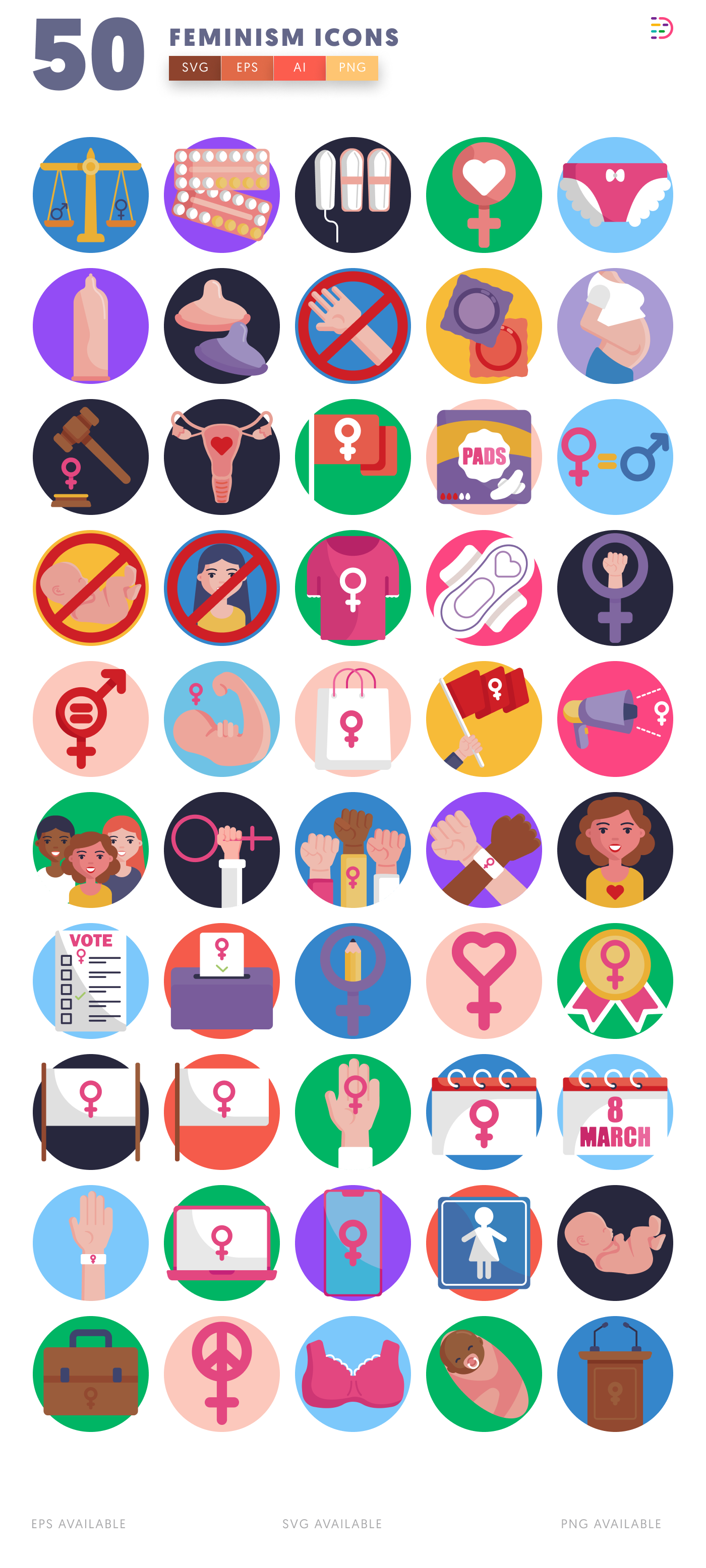 50 Feminism Icons – all icons in the set
