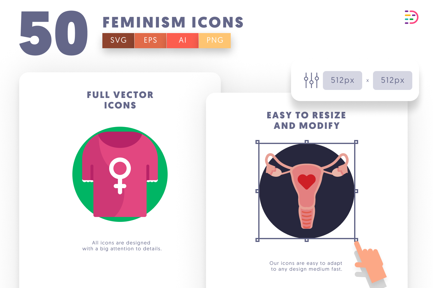 50 Feminism Icons preview 6 – flat circle icons in PNG, SVG and EPS