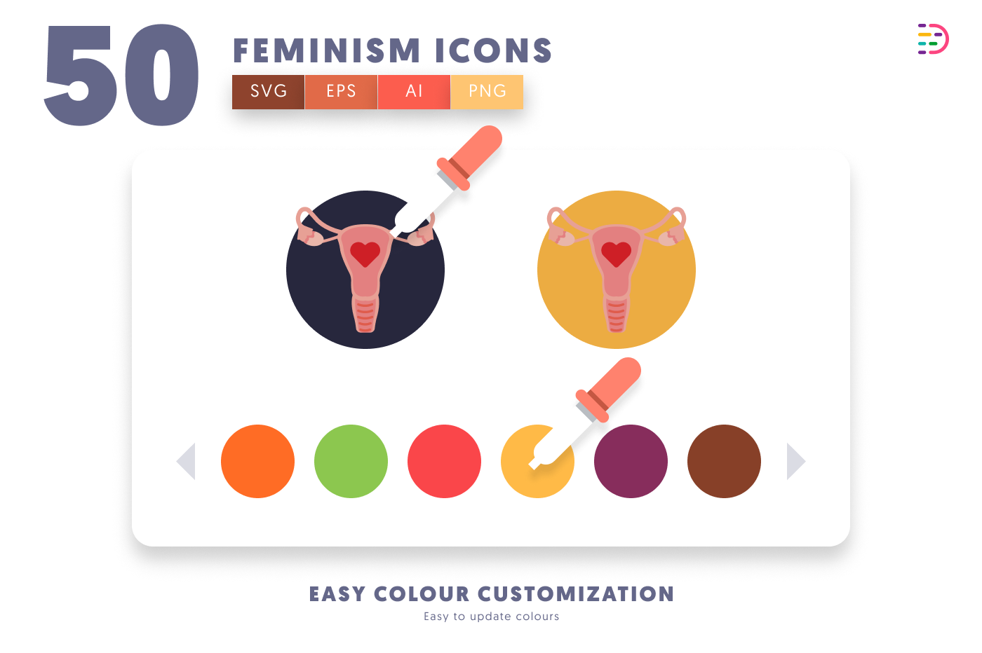 50 Feminism Icons preview 7 – flat circle icons in PNG, SVG and EPS