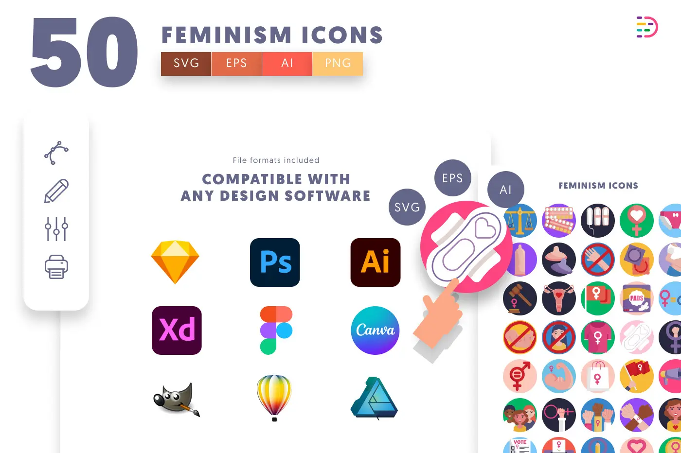 50 Feminism Icons preview 8 – flat circle icons in PNG, SVG and EPS