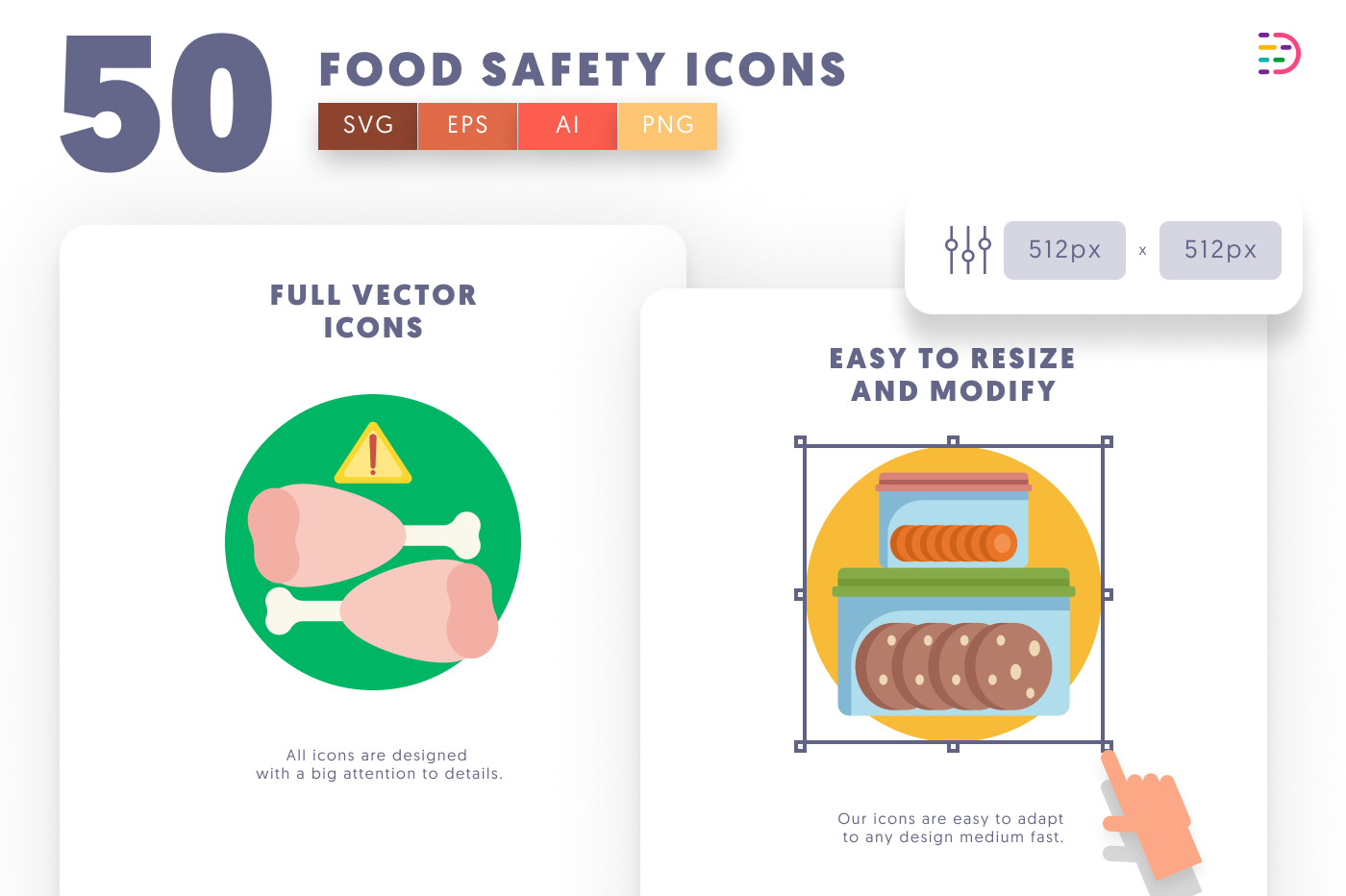 50 Food Safety Icons preview 6 – flat circle icons in PNG, SVG and EPS