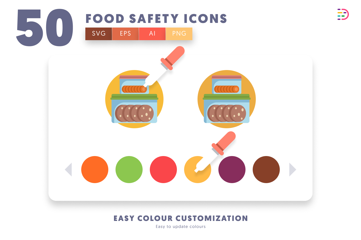 50 Food Safety Icons preview 7 – flat circle icons in PNG, SVG and EPS