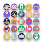 50 Food Safety Icons – set of colorful flat circle icons