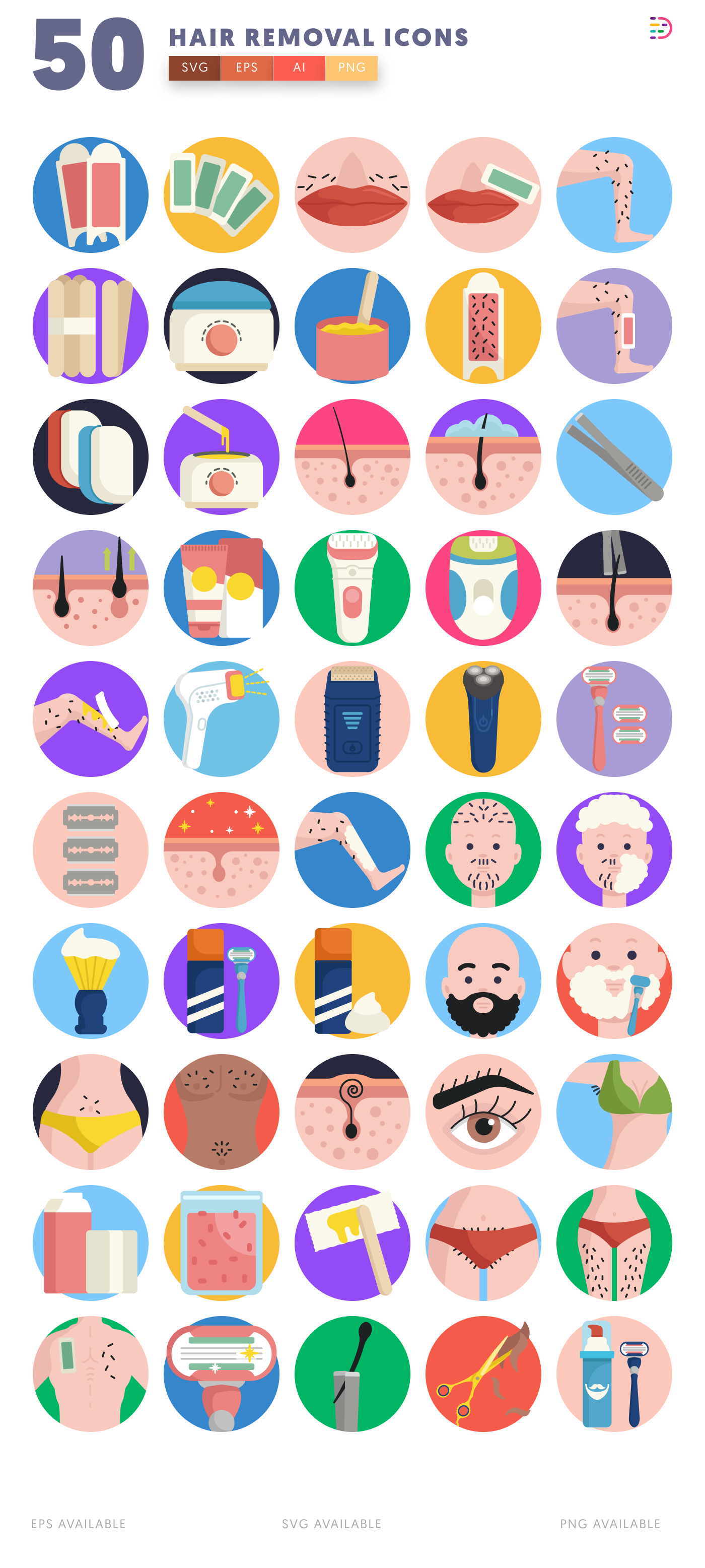 50 Hair Removal Icons – all icons in the set