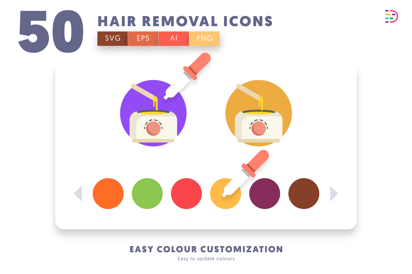 50 Hair Removal Icons preview 7 – flat circle icons in PNG, SVG and EPS