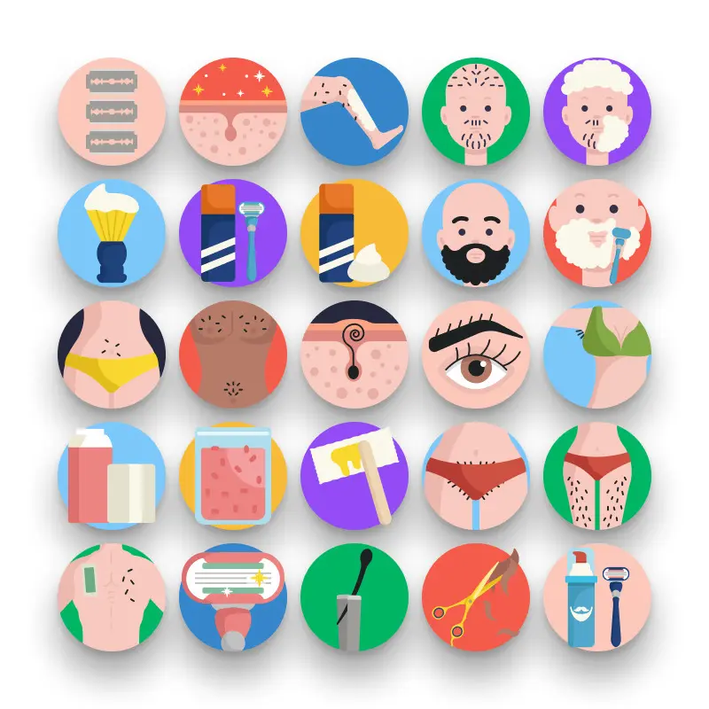 50 Hair Removal Icons – set of colorful flat circle icons