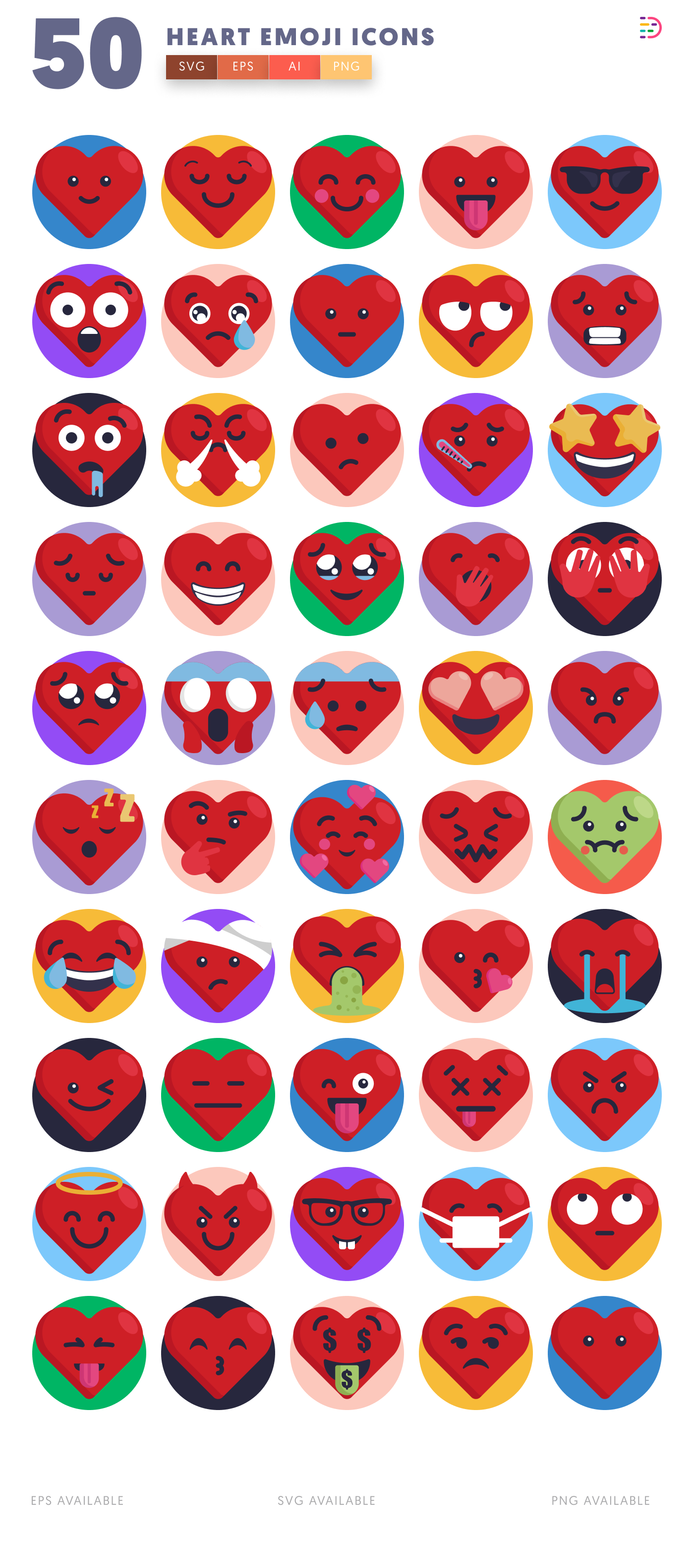 50 Heart Emoji Icons – all icons in the set