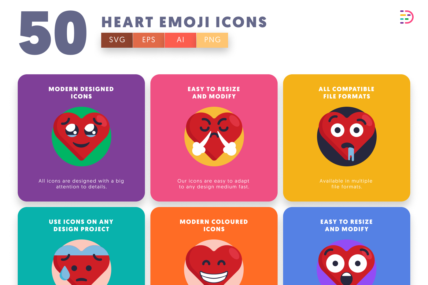 50 Heart Emoji Icons preview 5 – flat circle icons in PNG, SVG and EPS