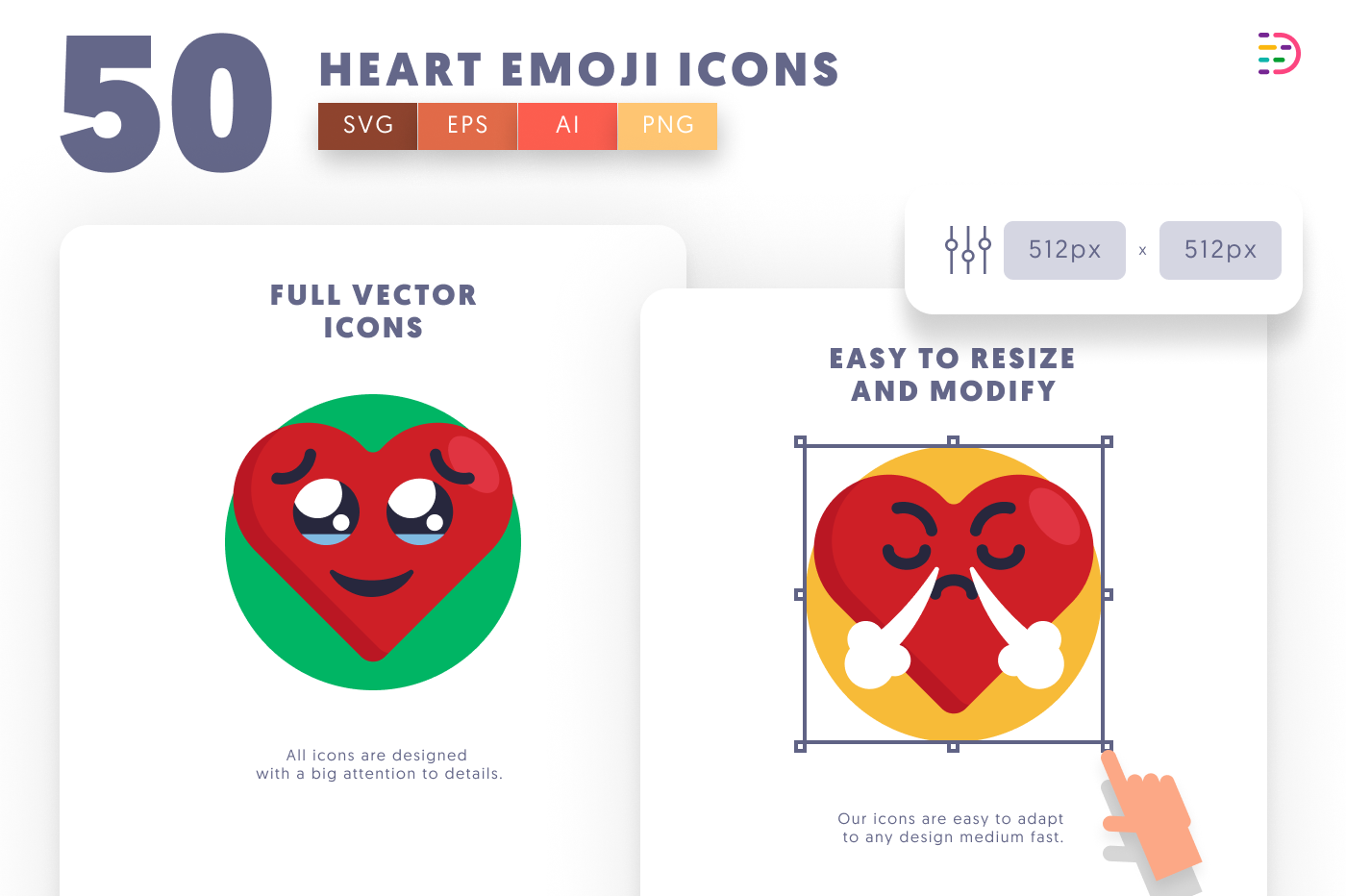 50 Heart Emoji Icons preview 6 – flat circle icons in PNG, SVG and EPS