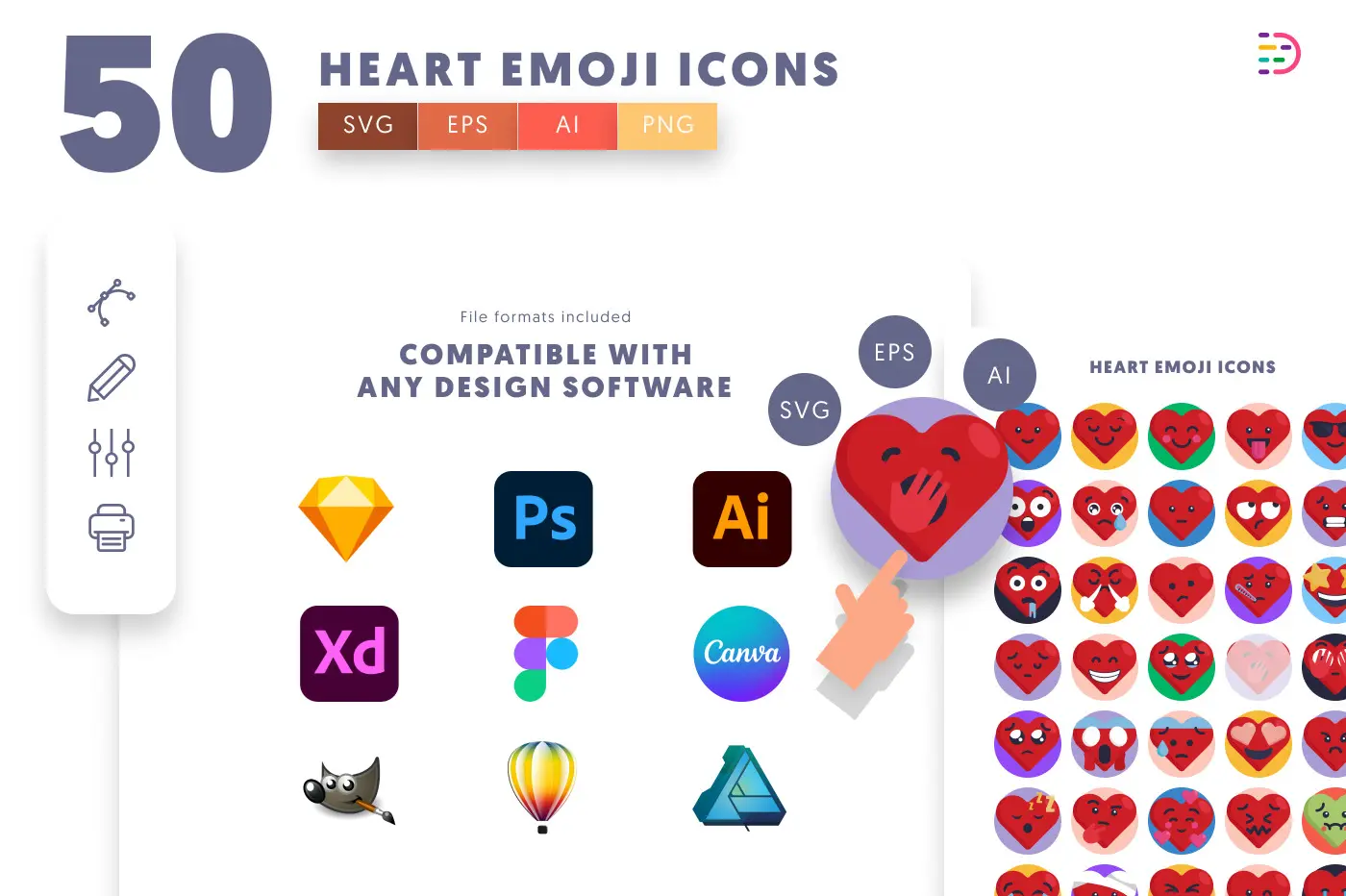 50 Heart Emoji Icons preview 8 – flat circle icons in PNG, SVG and EPS
