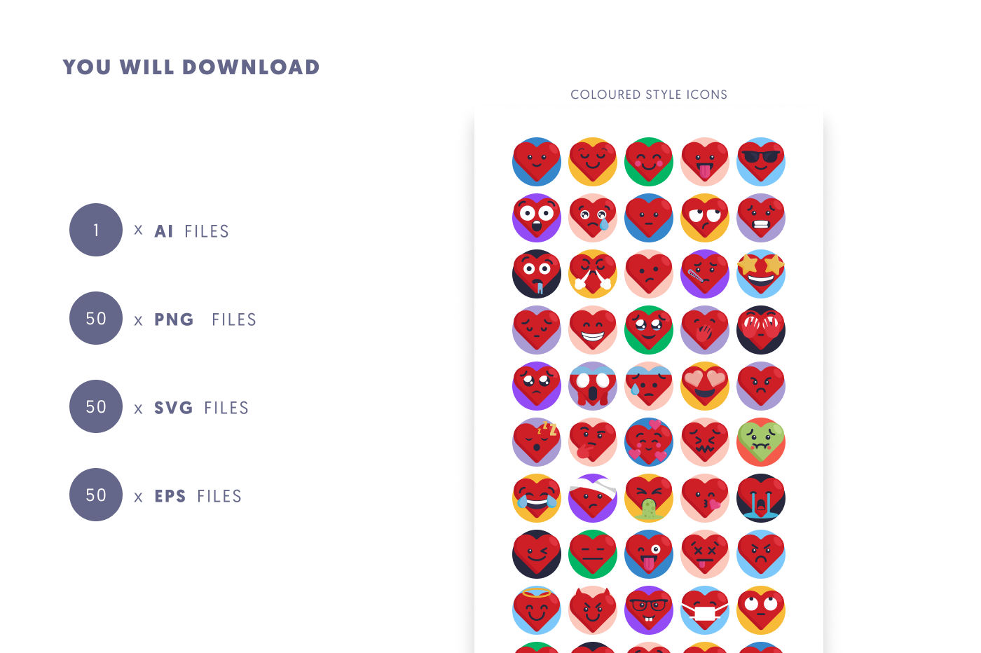 50 Heart Emoji Icons preview 9 – flat circle icons in PNG, SVG and EPS