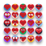 50 Heart Emoji Icons – set of colorful flat circle icons