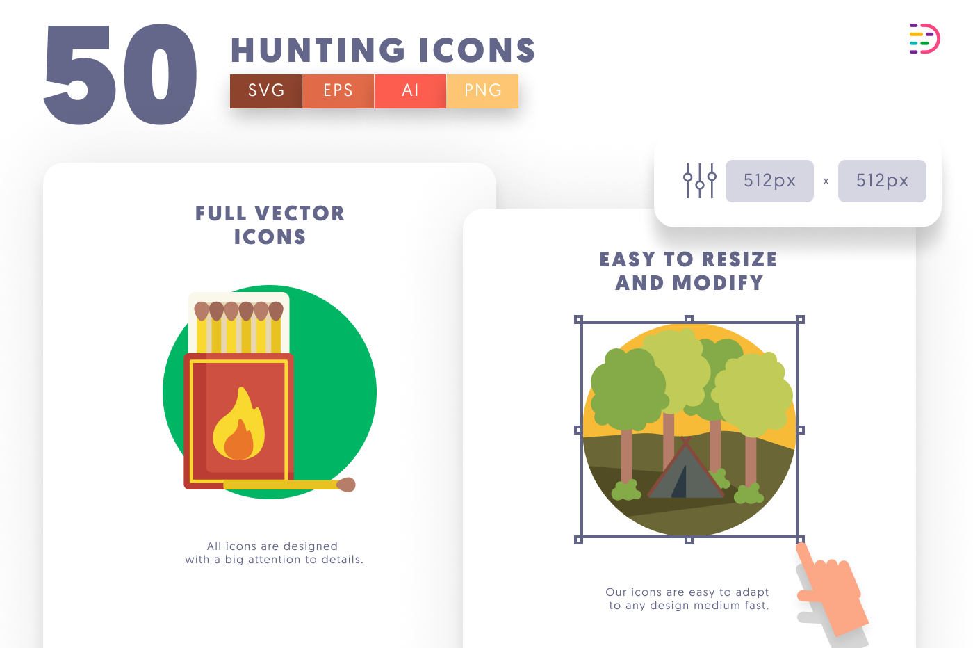 50 Hunting Icons preview 6 – flat circle icons in PNG, SVG and EPS
