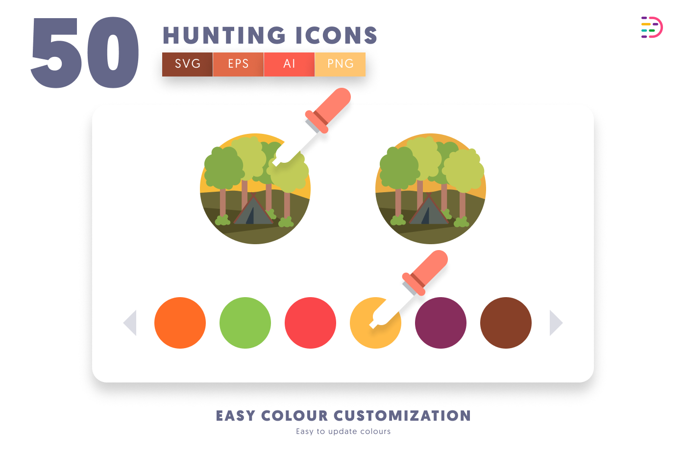 50 Hunting Icons preview 7 – flat circle icons in PNG, SVG and EPS