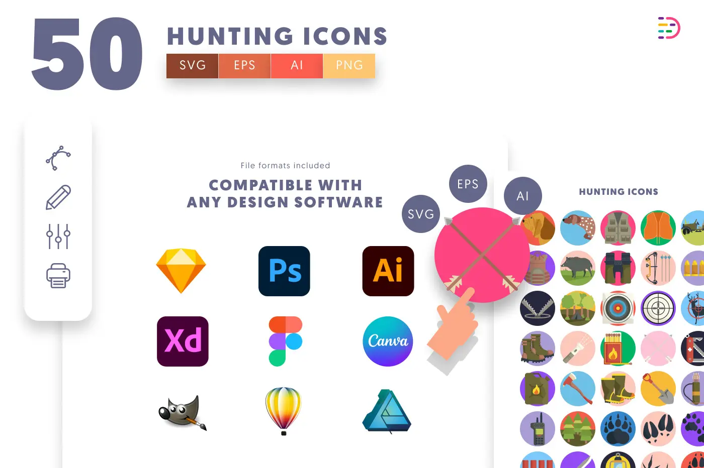 50 Hunting Icons preview 8 – flat circle icons in PNG, SVG and EPS