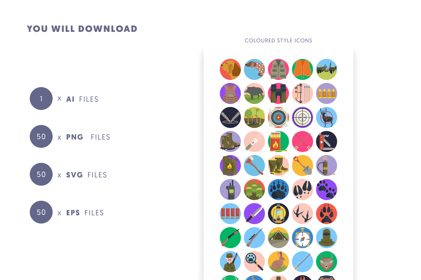 50 Hunting Icons preview 9 – flat circle icons in PNG, SVG and EPS