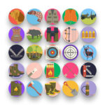 50 Hunting Icons – set of colorful flat circle icons