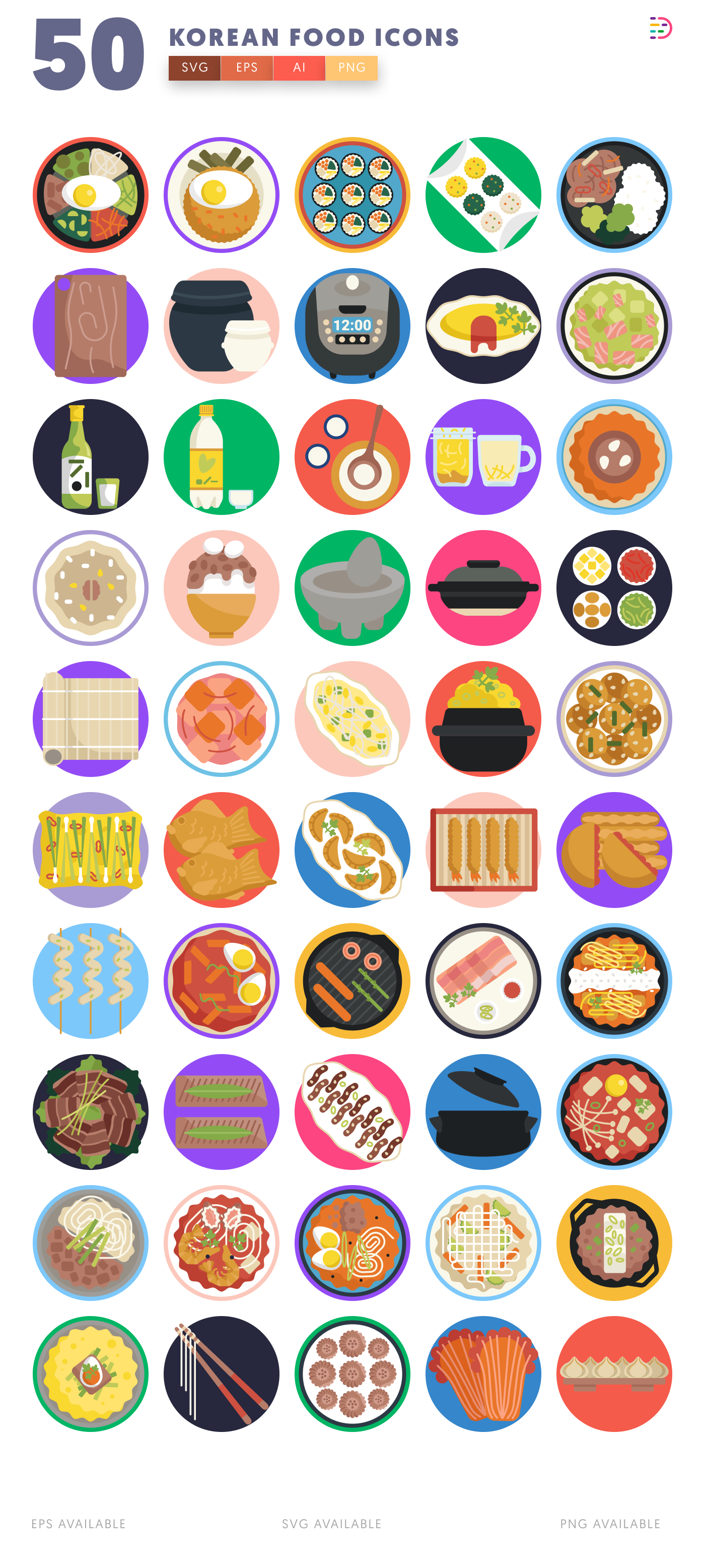 50 Korean Food Icons – all icons in the set