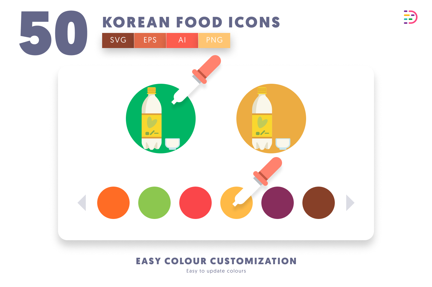 50 Korean Food Icons preview 7 – flat circle icons in PNG, SVG and EPS