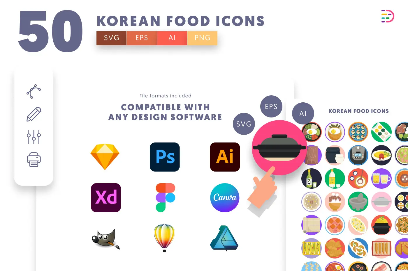 50 Korean Food Icons preview 8 – flat circle icons in PNG, SVG and EPS