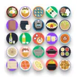 50 Korean Food Icons – set of colorful flat circle icons