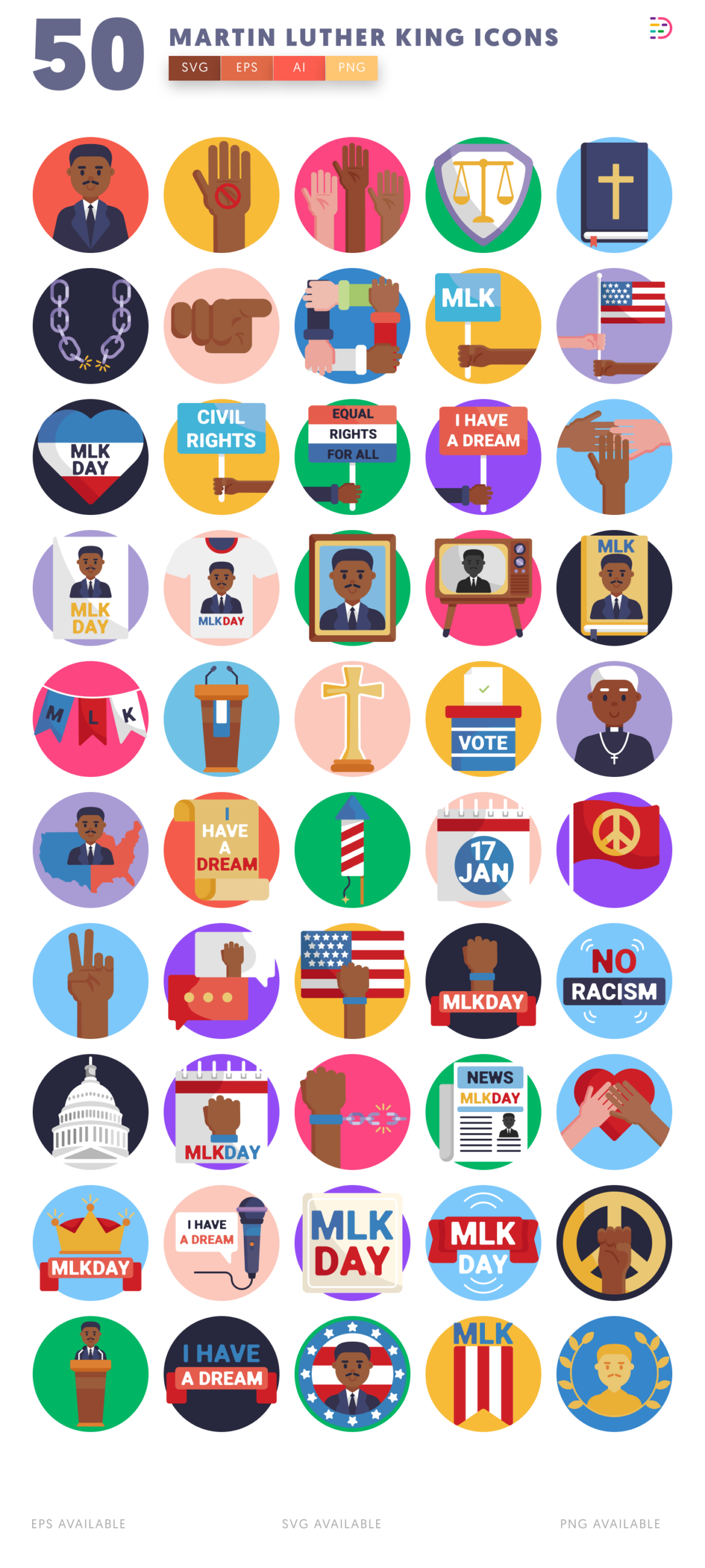 50 Martin Luther King Icons – Civil Rights, Equality & Peace