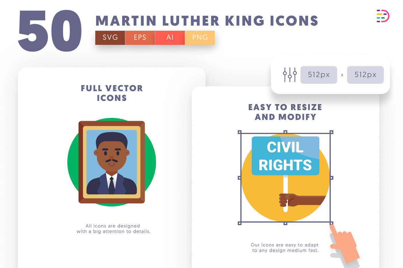 50 Martin Luther King Icons preview 6 – flat circle icons in PNG, SVG and EPS