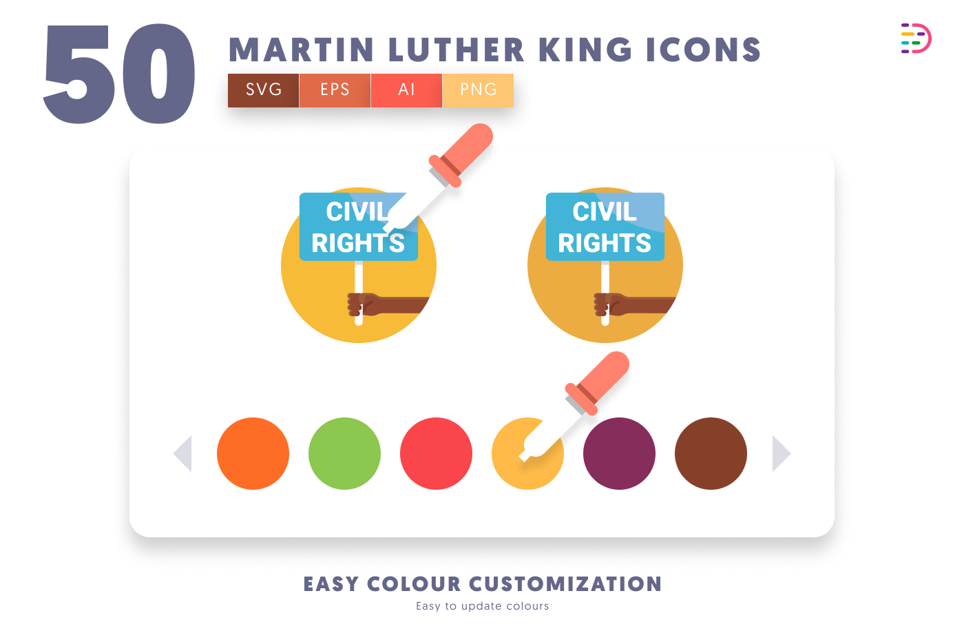 50 Martin Luther King Icons preview 7 – flat circle icons in PNG, SVG and EPS