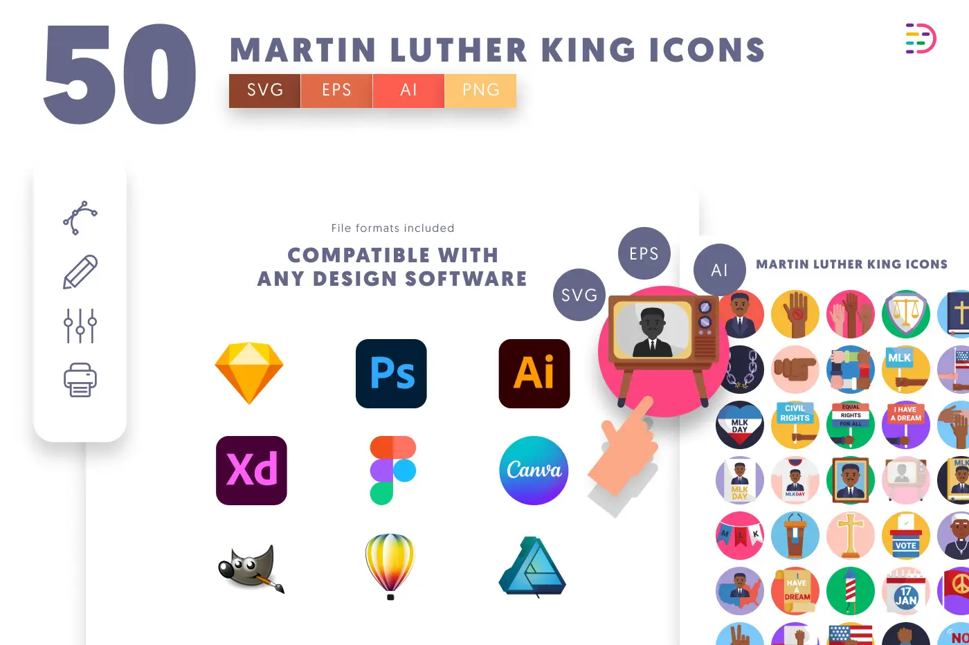 50 Martin Luther King Icons preview 8 – flat circle icons in PNG, SVG and EPS